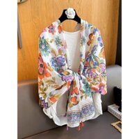 Khăn Lụa Vải Lanh Cotton Khăn Thời Trang Xuân Hè Dài Đi Biển Chống Nắng In Khăn Choàng