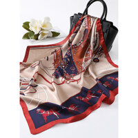 Khăn Lụa Vuông, Khăn Turban Cao Cấp Họa Tiết Xe Ngựa - Chất Liệu Chiffon - 70x70cm - Mã KL019 - Be