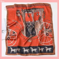 Khăn Lụa Vuông, Khăn Turban Cao Cấp Họa Tiết Xe Ngựa - Chất Liệu Chiffon - 70x70cm - Mã KL019 - Cam