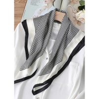 Khăn Lụa Vuông, Khăn Turban Cao Cấp Họa Tiết Houndstooth - Chất Liệu Chiffon - 70x70cm - Mã KL025 - Đen