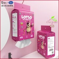 Khăn mặt khô gấu dâu Lotso lau đa năng dùng 1 lần, mềm mại lau khô, lau ướt, Khăn lau đa năng treo tường dạng rút 200 tờ