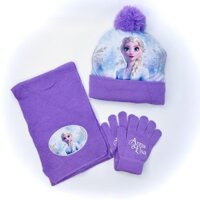 Khăn mũ bộ cho bé gái, khăn len choàng cổ, mũ len cho bé và găng tay len hình elsa