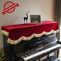 Khăn phủ đàn Piano đỏ viền tua rua vàng sang trọng - KU05