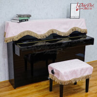 Khăn Phủ Đàn Piano, Kèm Phủ Ghế Nền Màu Hồng, Họa Tiết Ngôi Sao, Tua Rua Xoắn KD-06