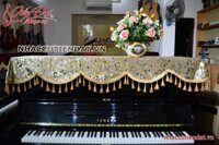 Khăn phủ đàn Piano nhung vàng thêu hoa - KU06