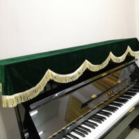 Khăn phủ đàn Piano nhung xanh rêu tua rua vàng