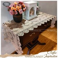 Khăn phủ kệ tivi, khăn trải tủ giày, vải ren mềm màu be nhà VƯỜN XƯA