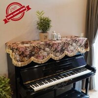 Khăn phủ nắp đàn Piano họa tiết hoa hồng nâu vàng - KU09