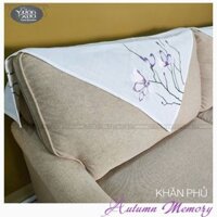 Khăn phủ sofa phòng khách, khăn trải bàn trà thêu hoa Lan tím Vườn Xưa, KBAM