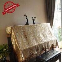 Khăn phủ trùm đàn Piano nhung vàng thêu hoa - KC09