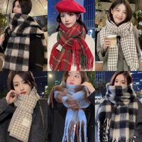 Khăn quàng choàng cổ nữ mùa đông len lông cừu phong cách vitage Hàn Quốc đẹp giữ ấm áp caro đủ màu đen, đỏ, xám, xanh