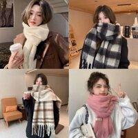 Khăn quàng choàng cổ nữ mùa đông len lông cừu phong cách vitage Hàn Quốc đẹp giữ ấm áp caro đủ màu đen, đỏ, xám, xanh