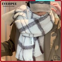 Khăn quàng cổ Cashmere, Khăn kẻ sọc mềm mại ấm áp, Khăn choàng dài dày màu trắng thời trang mùa đông dành cho nữ
