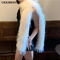 Khăn quàng cổ dài sang trọng URKIBESOTA, Khăn choàng lông thỏ giả 180cm Y2K dành cho bé gái, Thời trang cho bữa tiệc ấm áp Dày lông tơ sang trọng quấn khăn choàng nữ