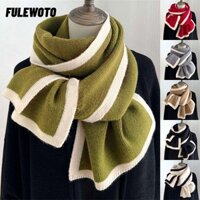 Khăn quàng cổ dệt kim FULEWOTO, Khăn len thun sọc, Khăn choàng dày ấm áp mùa đông thời trang dành cho nữ