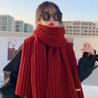 Khăn quàng cổ đôi mới dành cho nữ mùa đông len Giáng sinh Khăn dệt kim màu đỏ