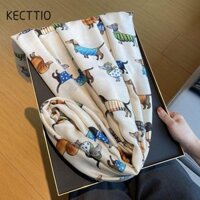 Khăn quàng cổ họa tiết hoạt hình KECTTIO, Khăn choàng vải lanh Cotton thu đông, Áo choàng dễ thương cho nữ Khăn quàng cổ ấm áp