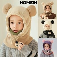 Khăn quàng cổ HOMEIN, Mũ beanie hai lớp dày dặn, Mũ gấu trúc ấm áp chống gió thời trang cho bé trai bé gái