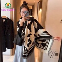 Khăn quàng cổ in hình SAHRAI, Khăn quàng cổ Cashmere mùa đông ấm áp, Retro Đen Trắng Chăn dày Hoa Khăn choàng len lớn dành cho nữ / nam