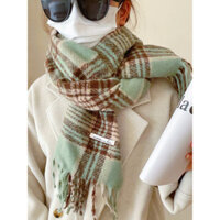 Khăn quàng cổ kẻ sọc màu xanh lá, khăn choàng hai kiểu cao cấp giả cashmere dễ phối phong cách Hàn Quốc mùa đông mẫu mới 2025 nữ giữ ấm