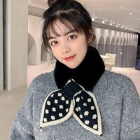 Khăn Quàng Cổ Lông Thỏ Buộc Nơ siêu xinh kèm ảnh , video thật - Khăn Đen