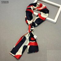 Khăn Quàng Cổ Lụa Satin Họa Tiết Đỏ Xanh Đen