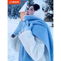 Khăn quàng cổ màu xanh khói cho phụ nữ, không khí mùa đông, dày dạn, ấm áp, màu sắc đồng nhất, chống lạnh, khăn choàng cổ Mohair màu xanh Klein