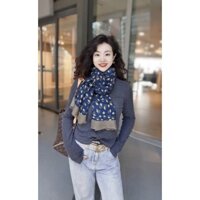 Khăn quàng cổ Mori Girl phong cách Nhật Bản, thương mại nước ngoài, cảm giác cotton-linen, phiên bản Hàn Quốc, màu xanh navy, khăn choàng dài ấm áp nhỏ có hoa