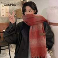 Khăn quàng cổ mùa đông GOUPDO, Khăn dệt kim dày thiết kế sọc, Thời trang giữ ấm chống gió giả Cashmere Khăn quàng cổ nữ cho mùa đông