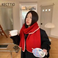 Khăn quàng cổ mùa đông KETTIO, Quấn cổ dày màu tương phản, Khăn quàng lông tơ cỡ lớn chống lạnh