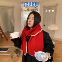 Khăn quàng cổ mùa đông UHHU, quấn cổ tương phản màu chống lạnh, Khăn quàng lông tơ dày sang trọng