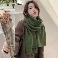 Khăn quàng cổ nữ mùa đông ấm áp dày dệt kim Khăn quàng cổ màu trơn