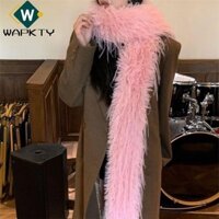 Khăn quàng cổ nữ WAPKTY Y2K, Khăn quàng cổ dài sang trọng lông thỏ giả dày, Tiệc thời trang ấm áp 180cm Khăn choàng quấn sang trọng ngoài trời