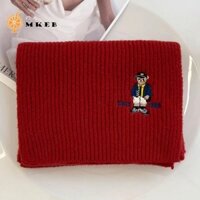 Khăn quàng cổ thêu MKEB, Khăn quàng cổ dệt kim hoạt hình màu đỏ, Khăn quàng cổ phong cách Hàn Quốc ấm áp Khăn choàng len dễ thương Quà tặng Giáng sinh năm mới