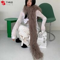 Khăn quàng lông giả TOBIE, Khăn choàng lông tơ màu nguyên chất ấm áp, Khăn quàng cổ sang trọng phong cách Hàn Quốc Khăn choàng sang trọng mềm mại mùa thu đông