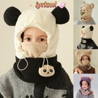 Khăn quàng mũ IYRKML793, Mũ beanie ấm áp chống gió, Mũ dày gấu trúc hai lớp dễ thương Trẻ em Trẻ em
