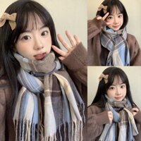 Khăn quàng mùa đông kẻ xanh dễ thương phong cách nữ sinh Hàn Quốc - k9