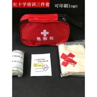 Khăn quàng tam giác huấn luyện khẩn cấp băng đỏ, băng ngoài trời, vải cotton y tế, bộ dụng cụ khẩn cấp di động ba món