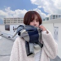 Khăn quàng Vintage khăn quàng cổ kẻ ô vuông chất liệu len dày dặn giữ ấm phong cách hàn
