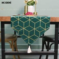 Khăn Runner Emerald Keno – Vải Polyester Xanh Ngọc, Hoạ Tiết Vàng Kim Cao Cấp – Tô Điểm Bàn Tiệc & Decor Quầy Bar Đẳng Cấp