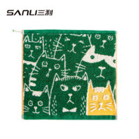 Khăn Sanli Khăn vuông cotton nguyên chất Khăn tay trẻ em Khăn mặt cho bé Khăn nước bọt lớn Khăn vuông jacquard mèo nhỏ