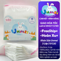 Khăn Sữa 4 Lớp Unmei Xuất Nhật Bịch 10 cái 25x25cm 100 Cotton mềm mại thấm hút tốt - 3 Lớp 25x25cm