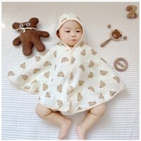 Khăn tắm, kén tắm cho bé vải xô 6 lớp áo choàng có mũ thấm hút nhanh khô