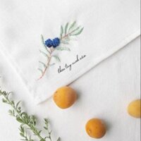Khăn tay linen thêu cành trái