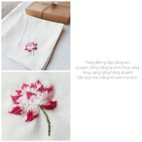Khăn tay linen thêu tay Bông Hoa Sen Nhỏ