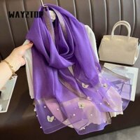 Khăn thêu bướm WAY2TOP, Khăn lụa thoáng khí chống nắng, Khăn lụa thêu bướm lụa sang trọng mùa xuân