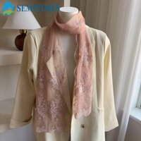 Khăn thêu ren LUNAEDGE, Khăn choàng dài cổ điển ruy băng, Phụ kiện tóc ngọt ngào Khăn hoa mỏng phong cách Hàn Quốc đi biển