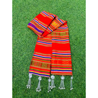 Khăn thổ cẩm dệt tay có chùm hoa chuông mạ bạc, khăn thổ cẩm dân tộc loại đẹp