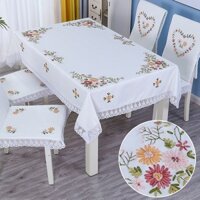 Khăn Trải Bàn 100% Cotton Họa Tiết Hoa Trắng Cổ Điển Tinh Tế Trang Trí Nội Thất