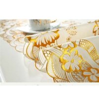 Khăn Trải Bàn Ăn Viền Vàng Hoa Ren 120x60cm (Hình Ovan)